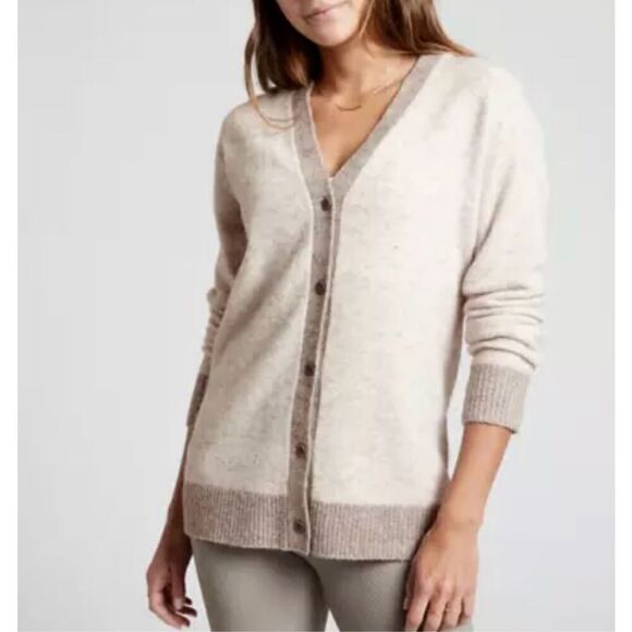 ATHLETA Westlake Cardigan Sweater size Small Petite Merino Wool Bland Cream Gray - Picture 1 of 12